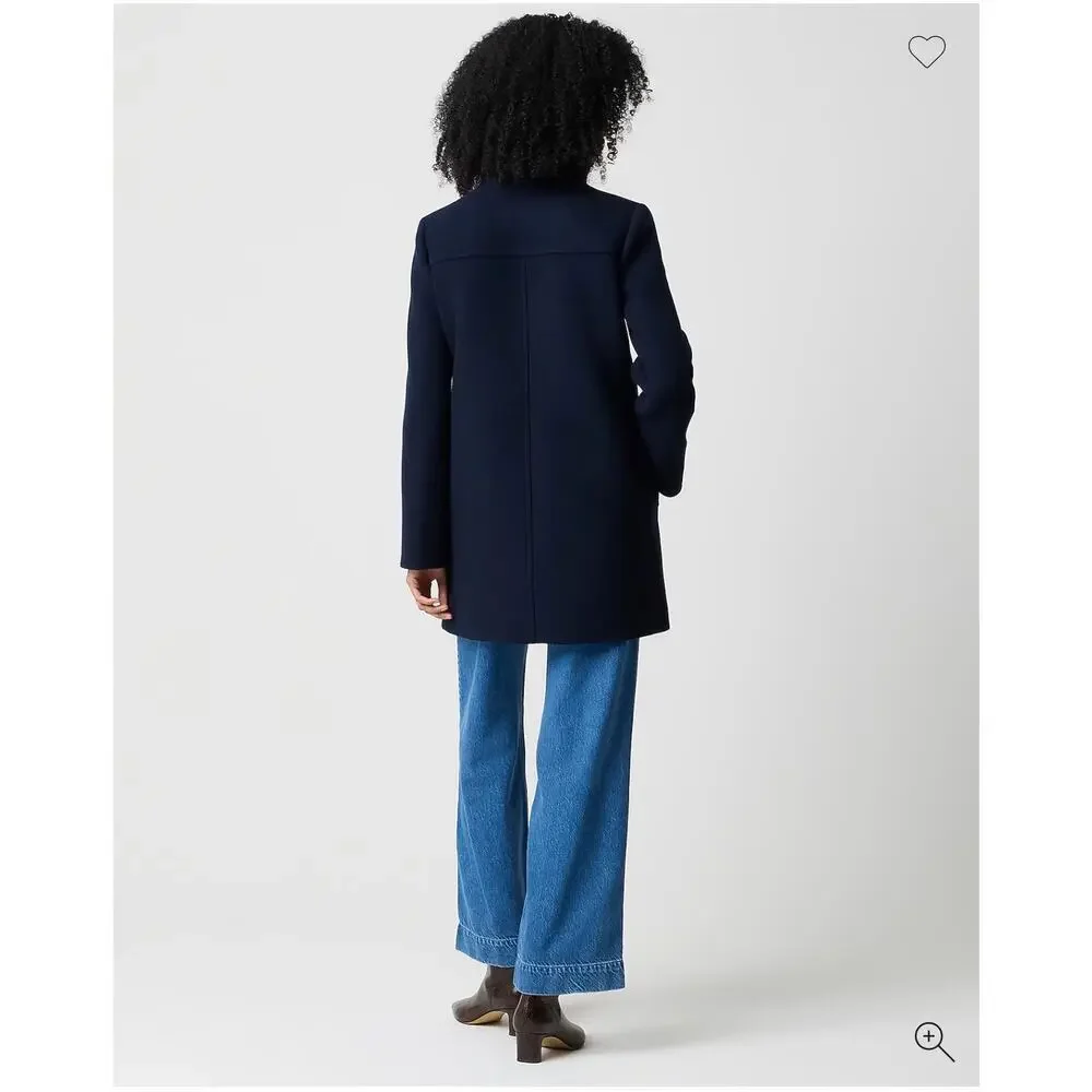 J. Crew Women's Long Sleeve City Coat With Button Neck Navy Blue Size 8P NWT